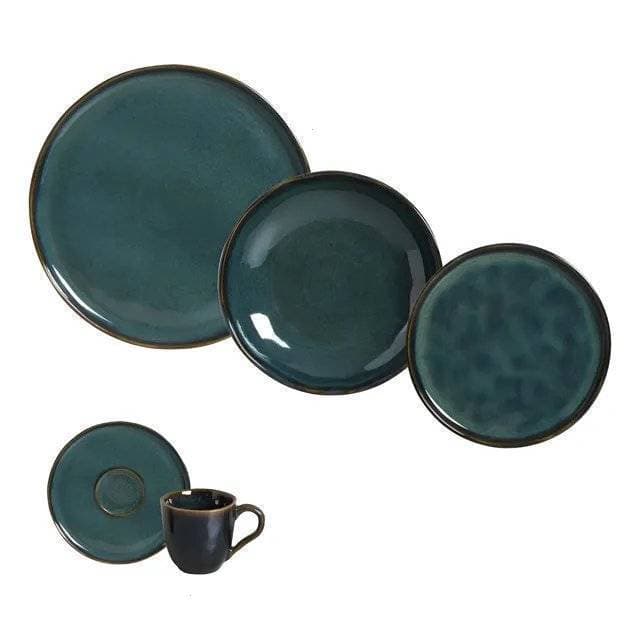 Aparelho De Jantar Stoneware Azul Linha Oceano 30 Peças Porto Brasil Bio Oceano