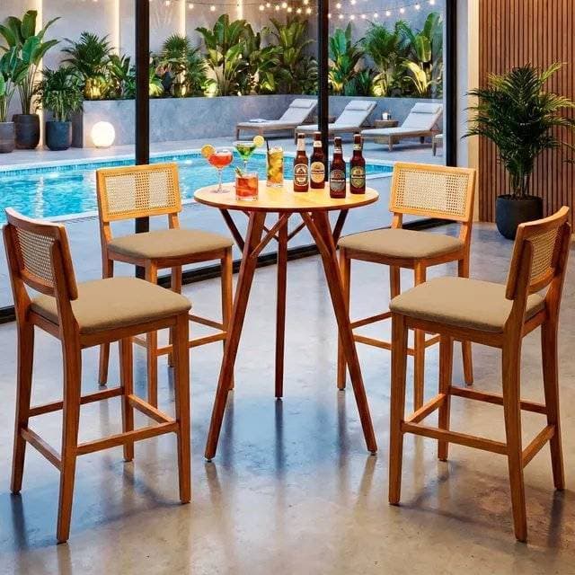 Banquetas Madeira Maciça Encosto Tela Luxo Assento Estofado Premium Cozinha/Balcão Gourmet Tecido 136